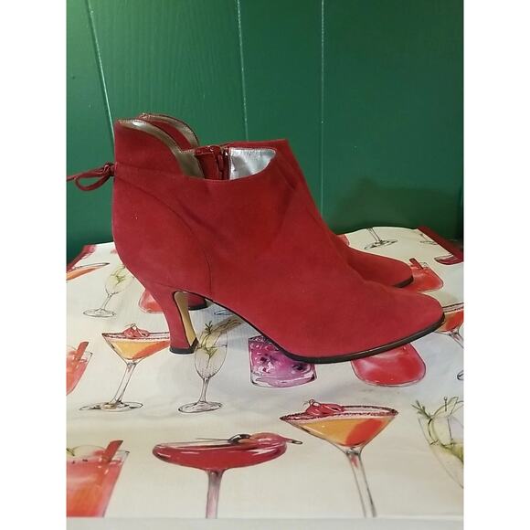 Newport News Ankle Booties, Red, Suede Women's Side Zipper Back Bow - Picture 2 of 5